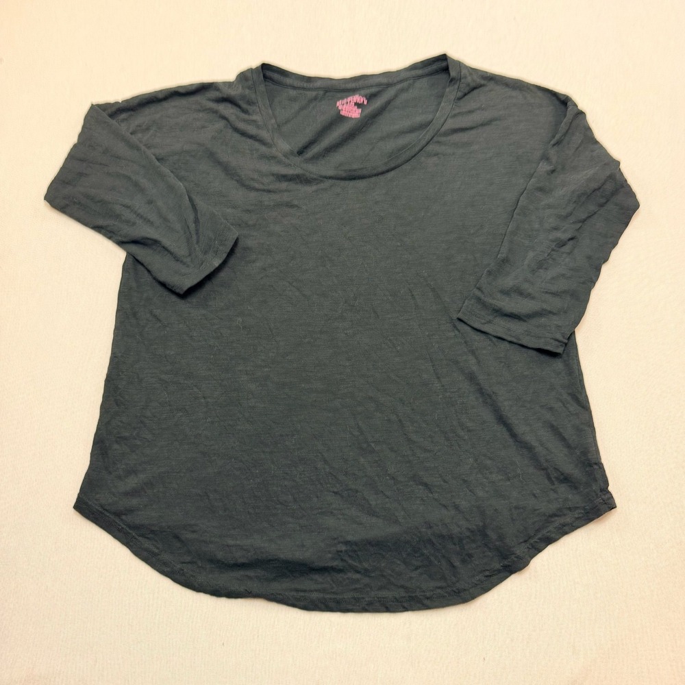 Love & Liberty Scoop Neck Top Women Large Black Excellent 3/4 Sleeve Slub Knit